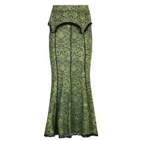 Green Fairy Grunge Long Skirts for Women Bottoms Y2k Clothes Vintage Printed Lace Trim Mermaid Maxi Skirt P84-DB28