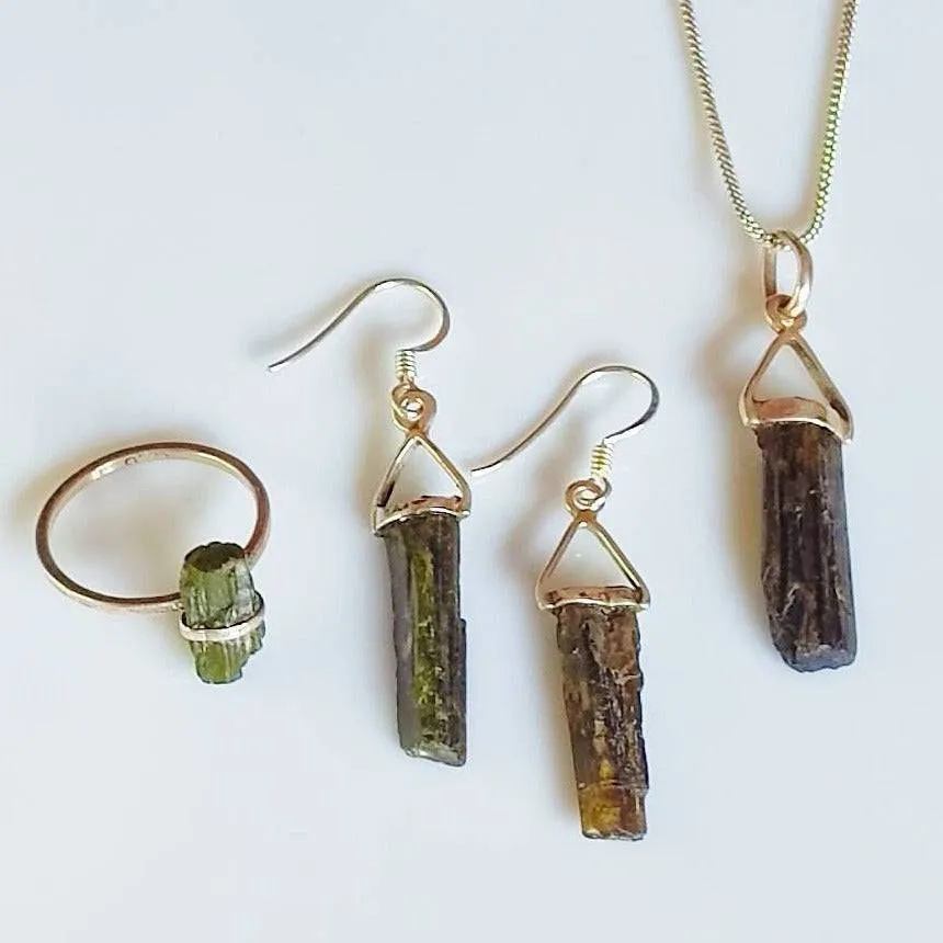 Green Verdelite Earrings and Pendant Necklace