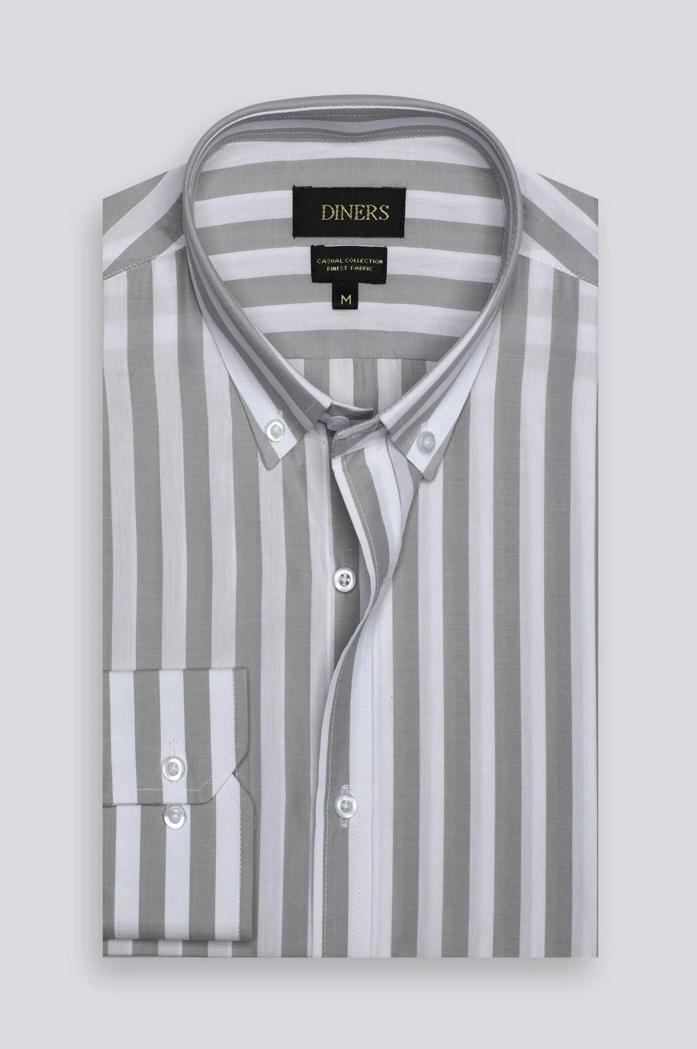 Grey Awning Stripe Casual Shirt