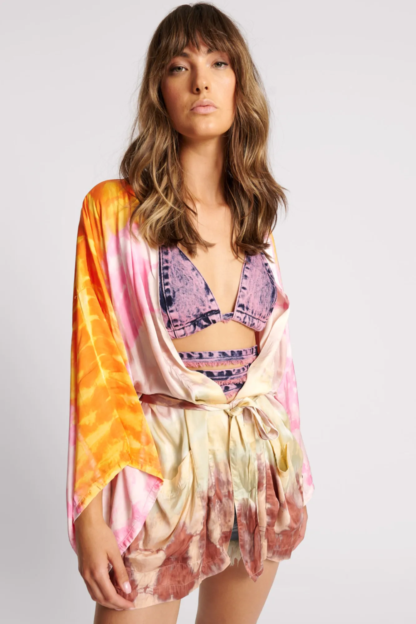 Hand Dyed Satin Kimono - Mirage