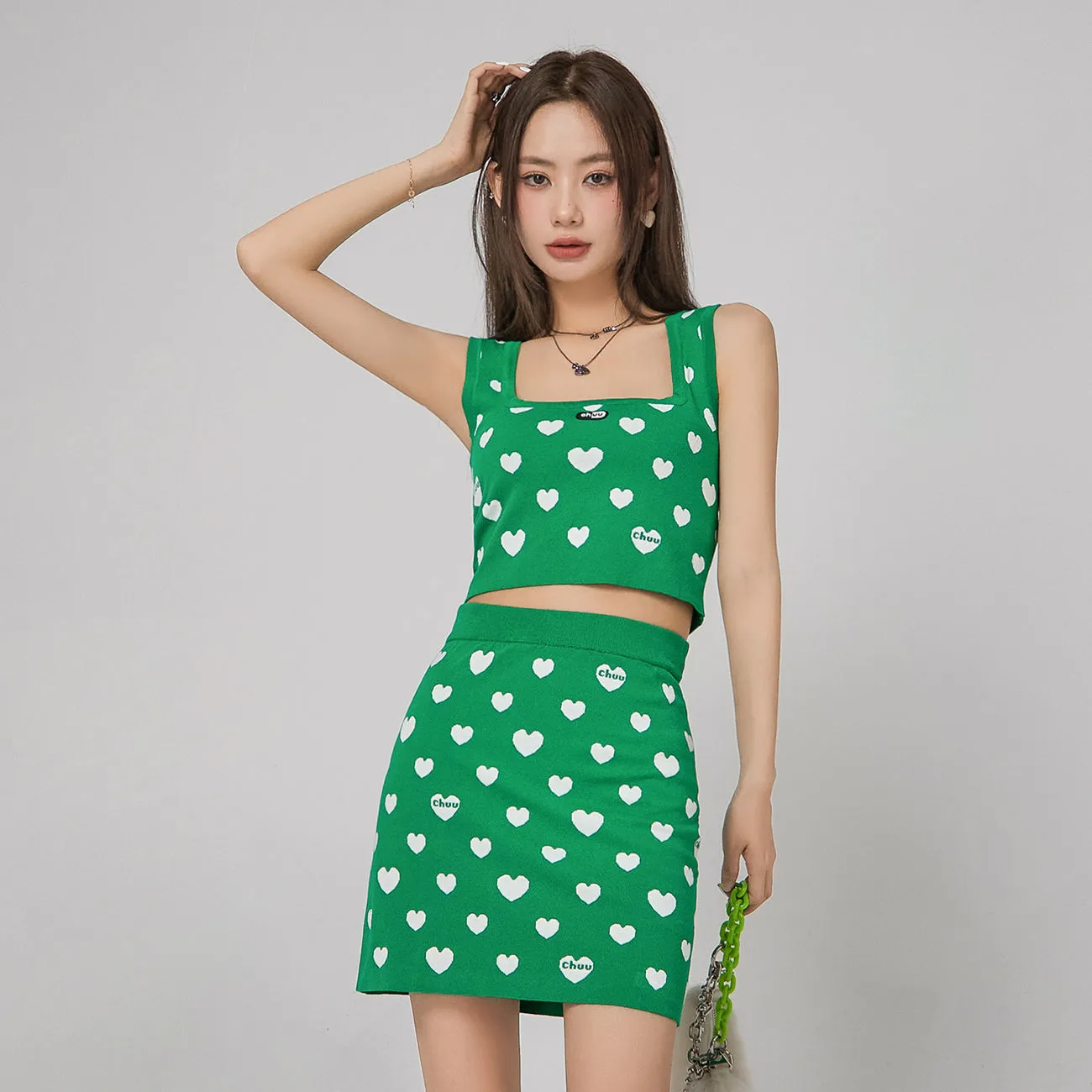 Heart Print Knit Sleeveless Top