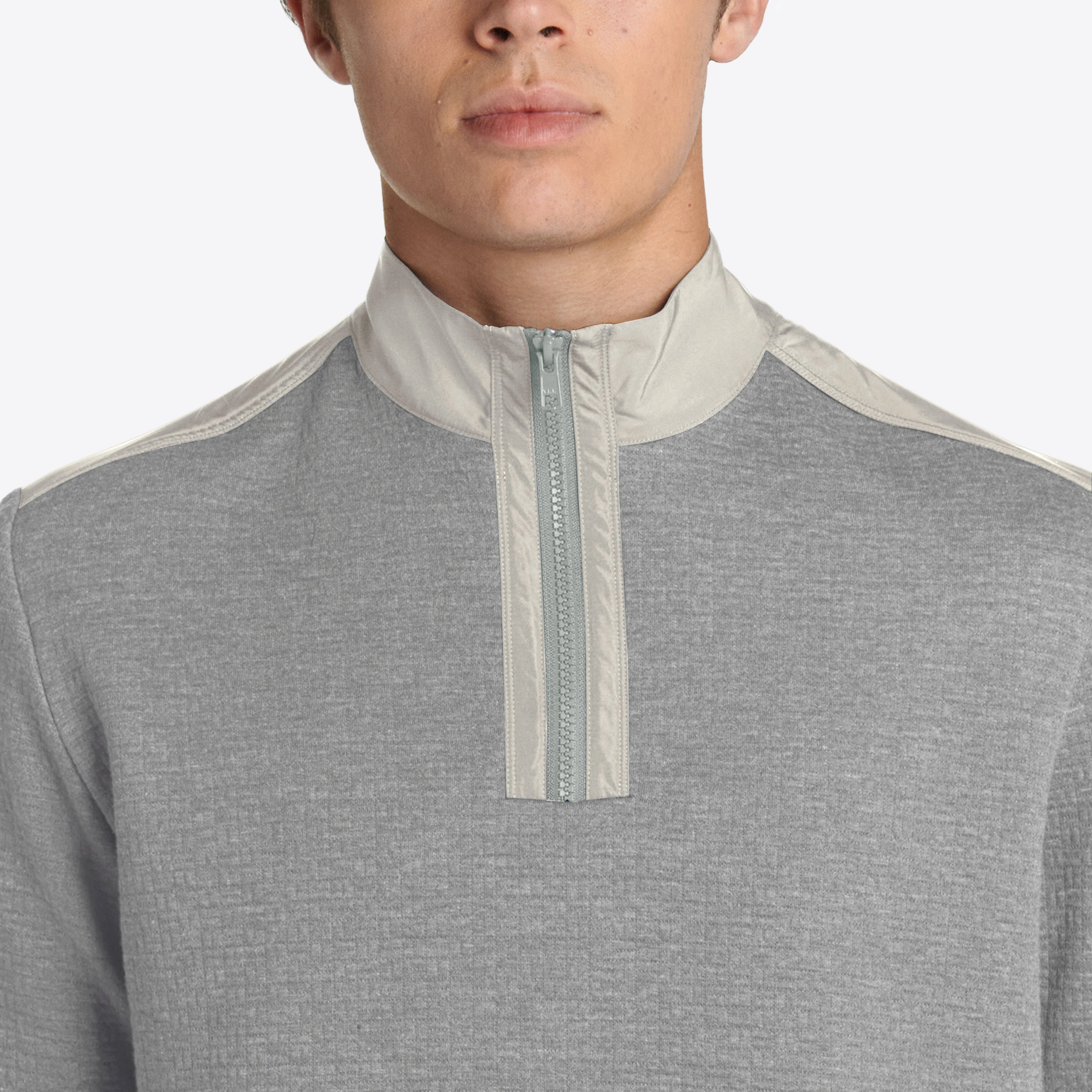 Heather Waffle Quarter Zip Mock Neck Pullover