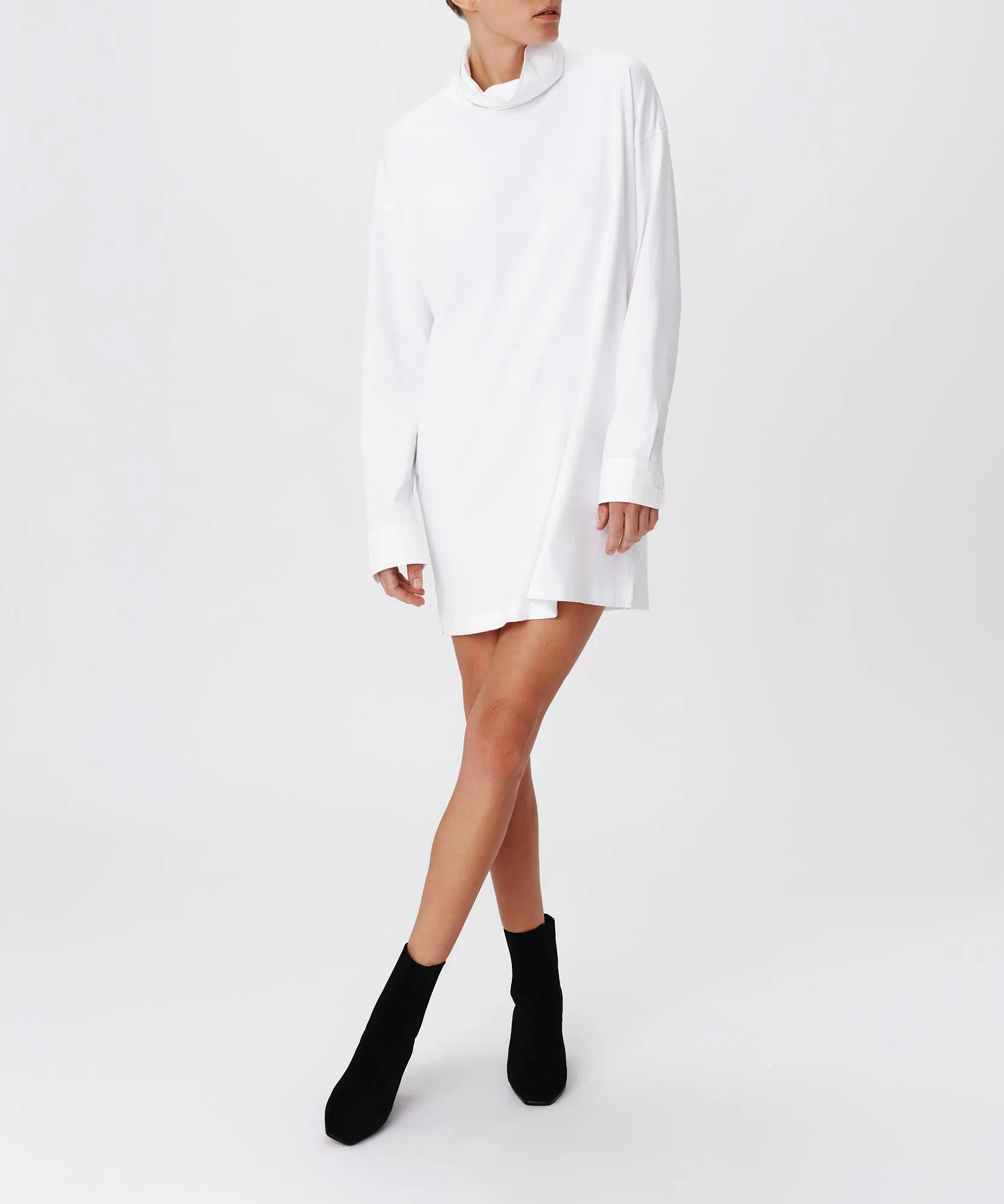 Heavyweight Jersey Media Turtleneck Dress - White