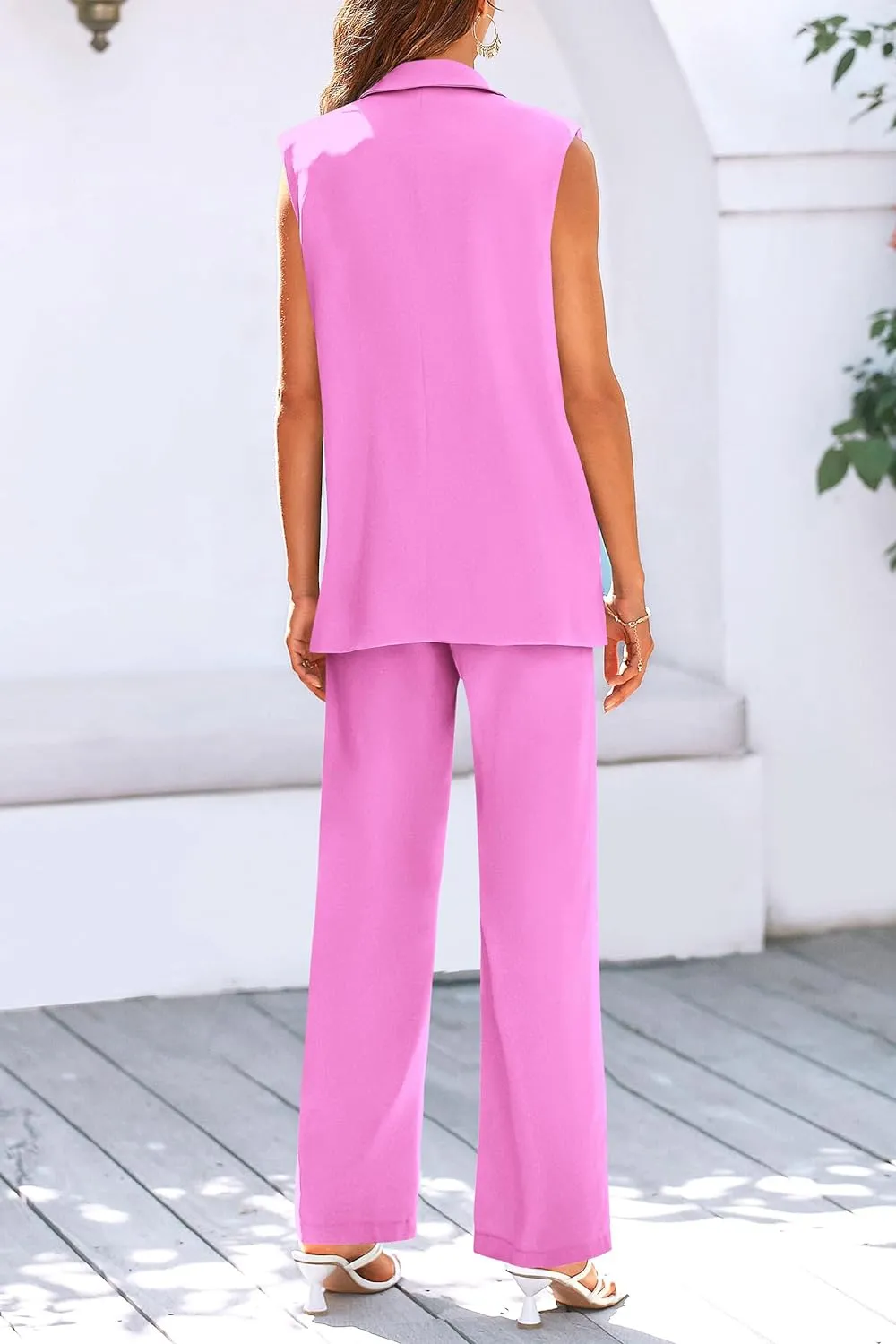 High Fashion Pink Sleeveless Women's Dress Blazer & Pants Suit