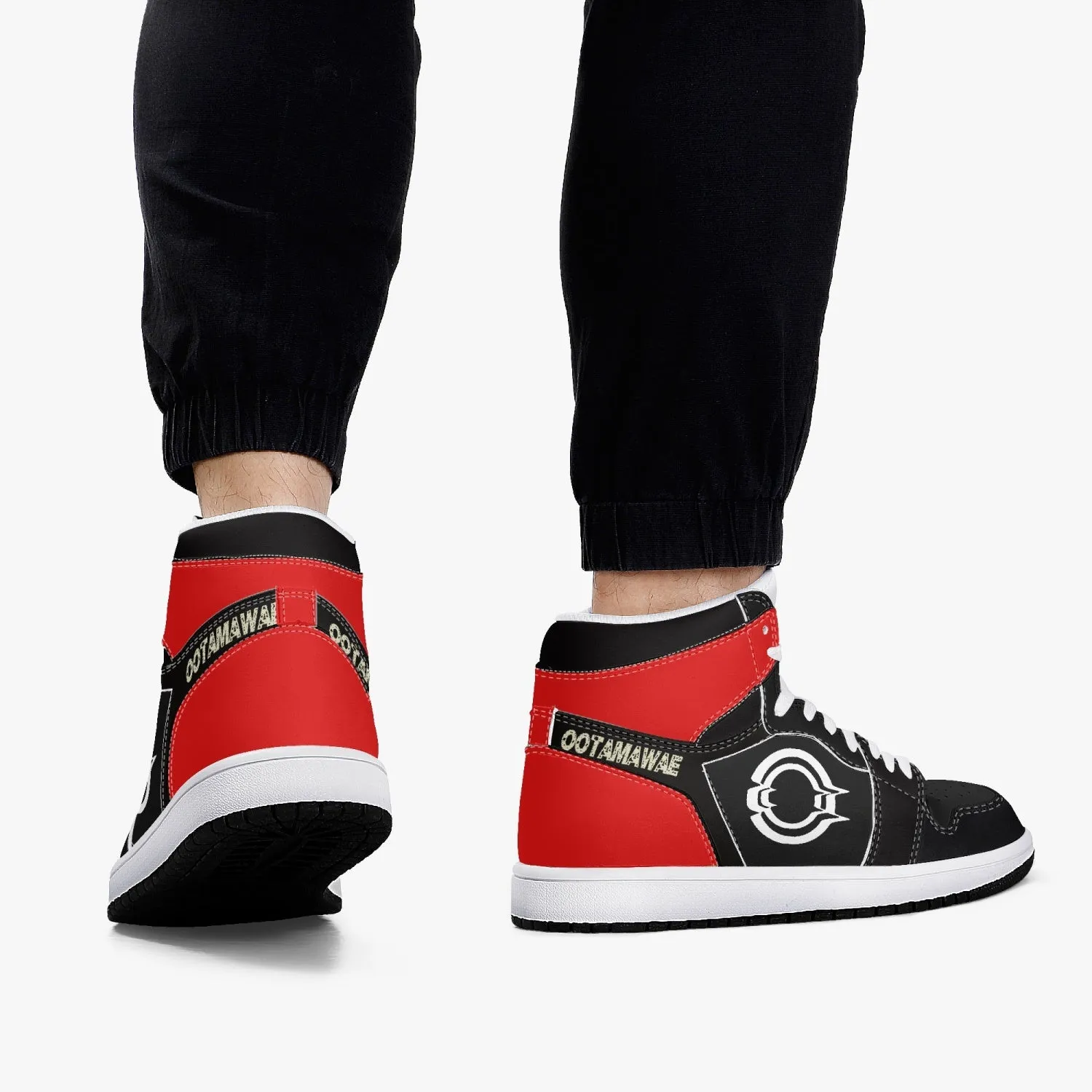 High-Top Leather Sneakers Black/Back Red