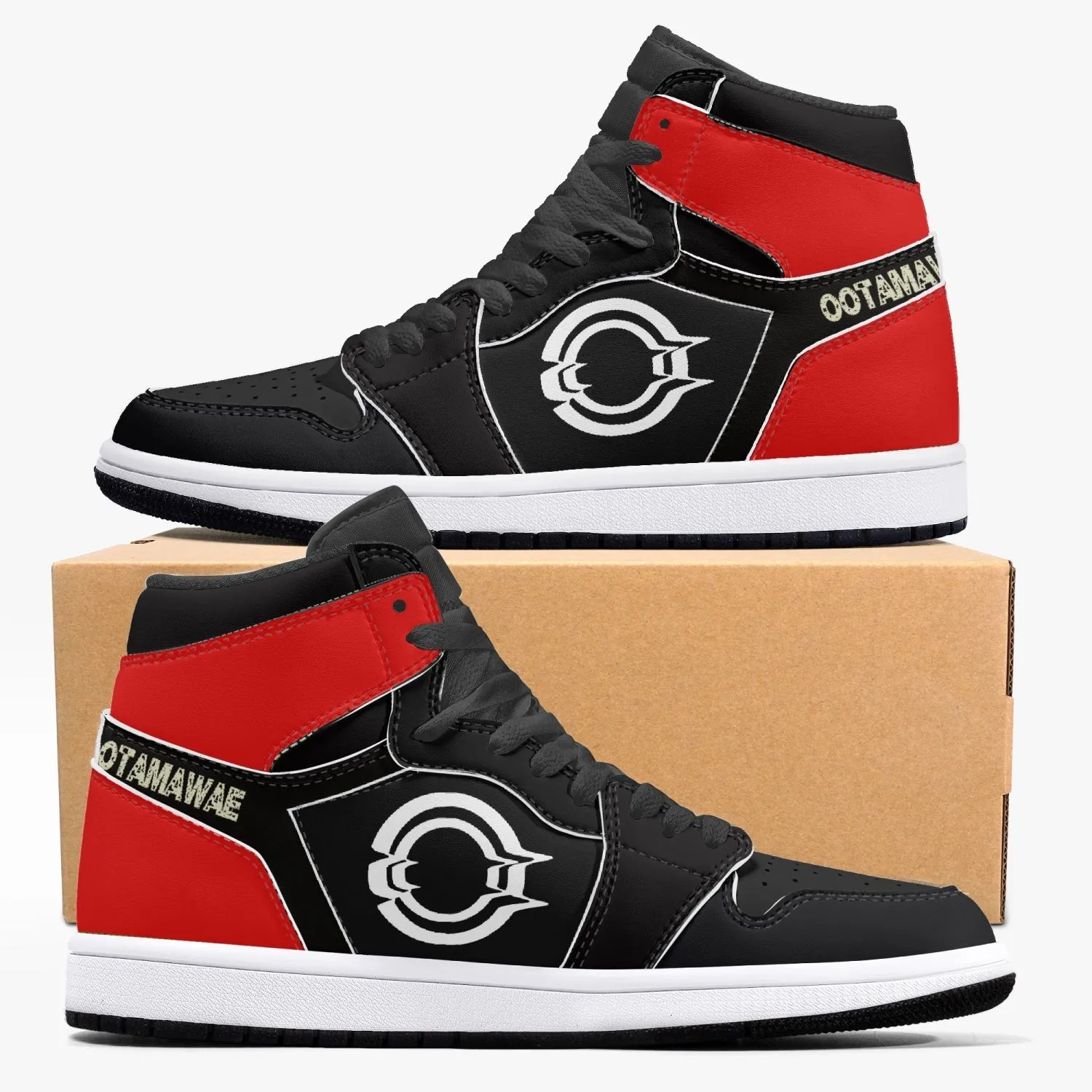 High-Top Leather Sneakers Black/Back Red