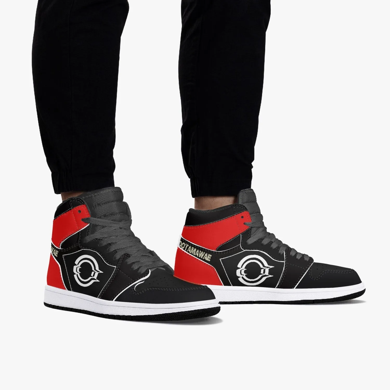 High-Top Leather Sneakers Black/Back Red