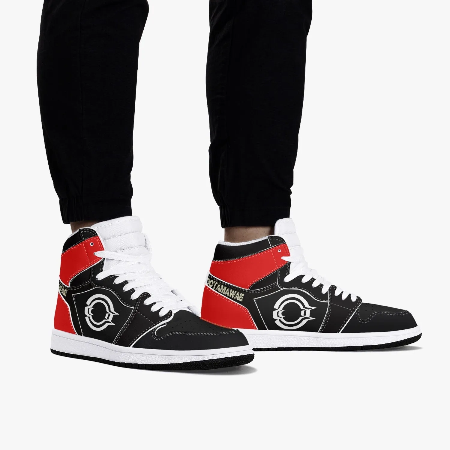 High-Top Leather Sneakers Black/Back Red