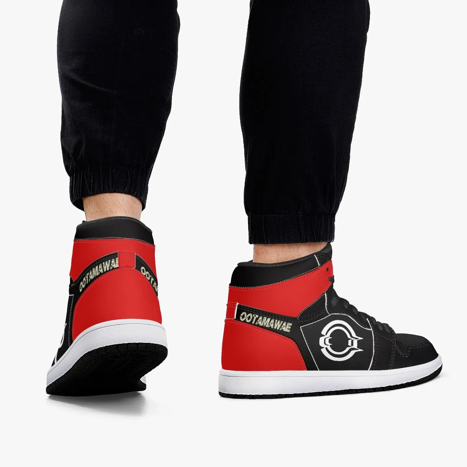 High-Top Leather Sneakers Black/Back Red