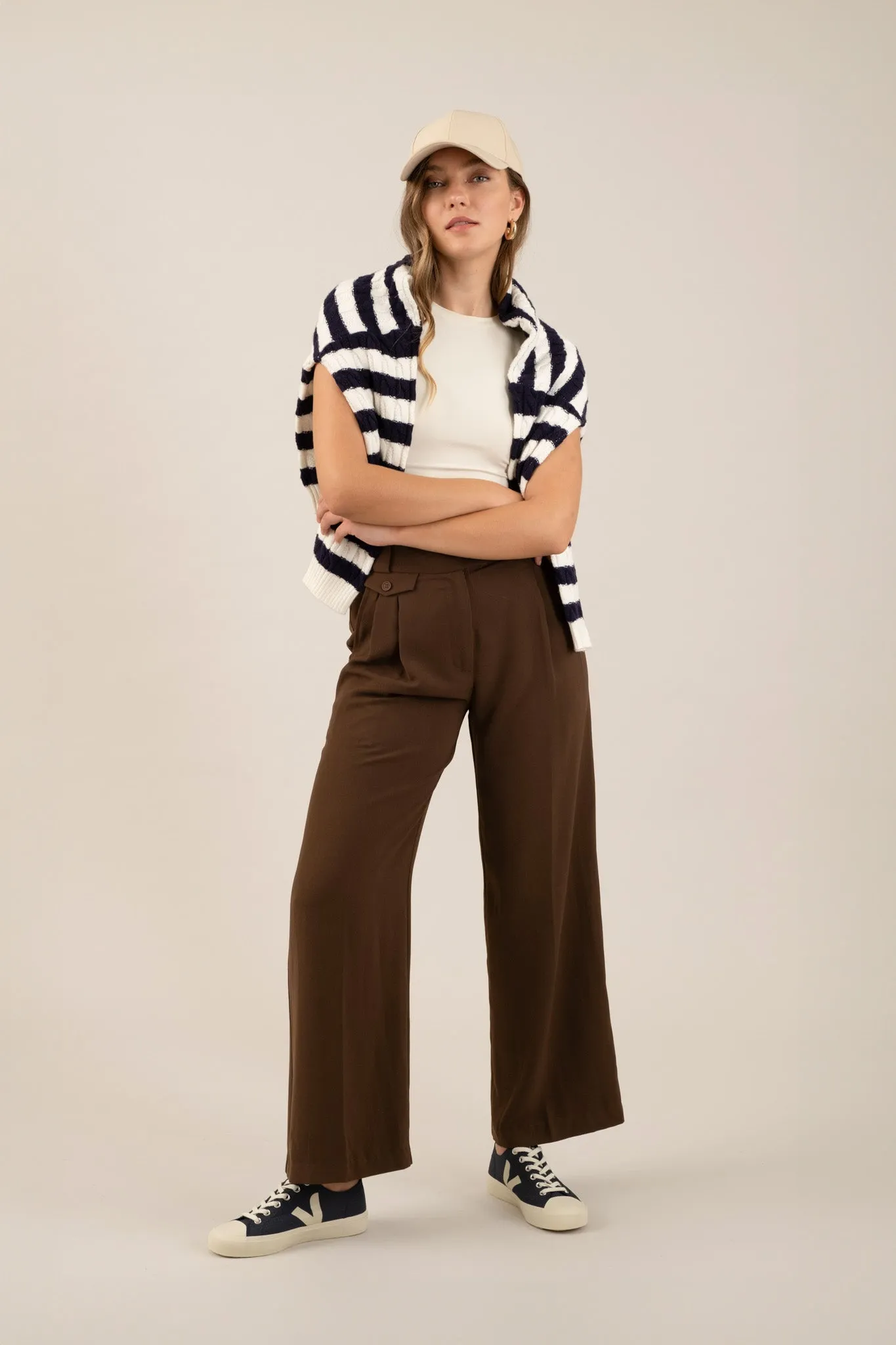 HIGH WAIST WIDE LEG PLEATED DRESS PANTS