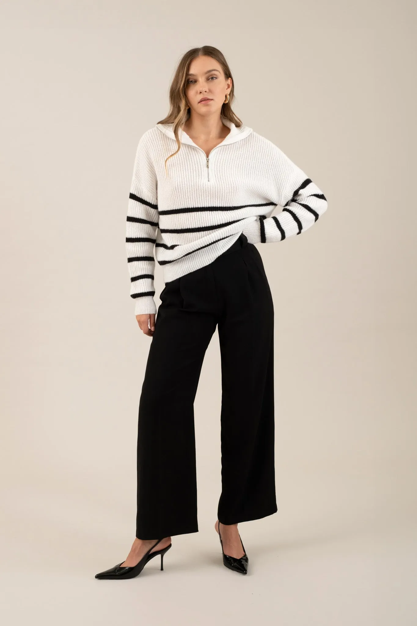 HIGH WAIST WIDE LEG PLEATED DRESS PANTS