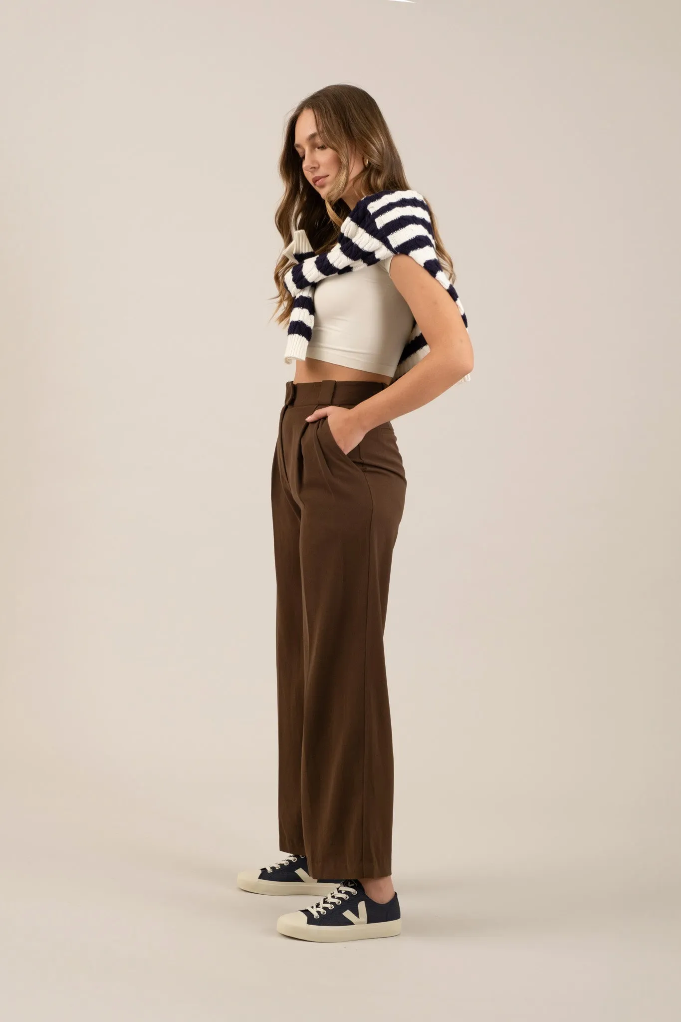 HIGH WAIST WIDE LEG PLEATED DRESS PANTS