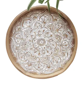 Home Decor. Table - Wall Accent. Handwoven and Painted Elegant Bamboo Tray with Mandala Design