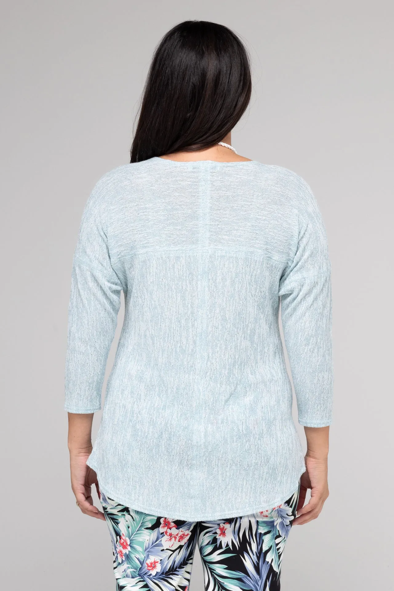 Ice Haven Feature Stitched Poly/Rayon Knit 3/4 Sleeve Top