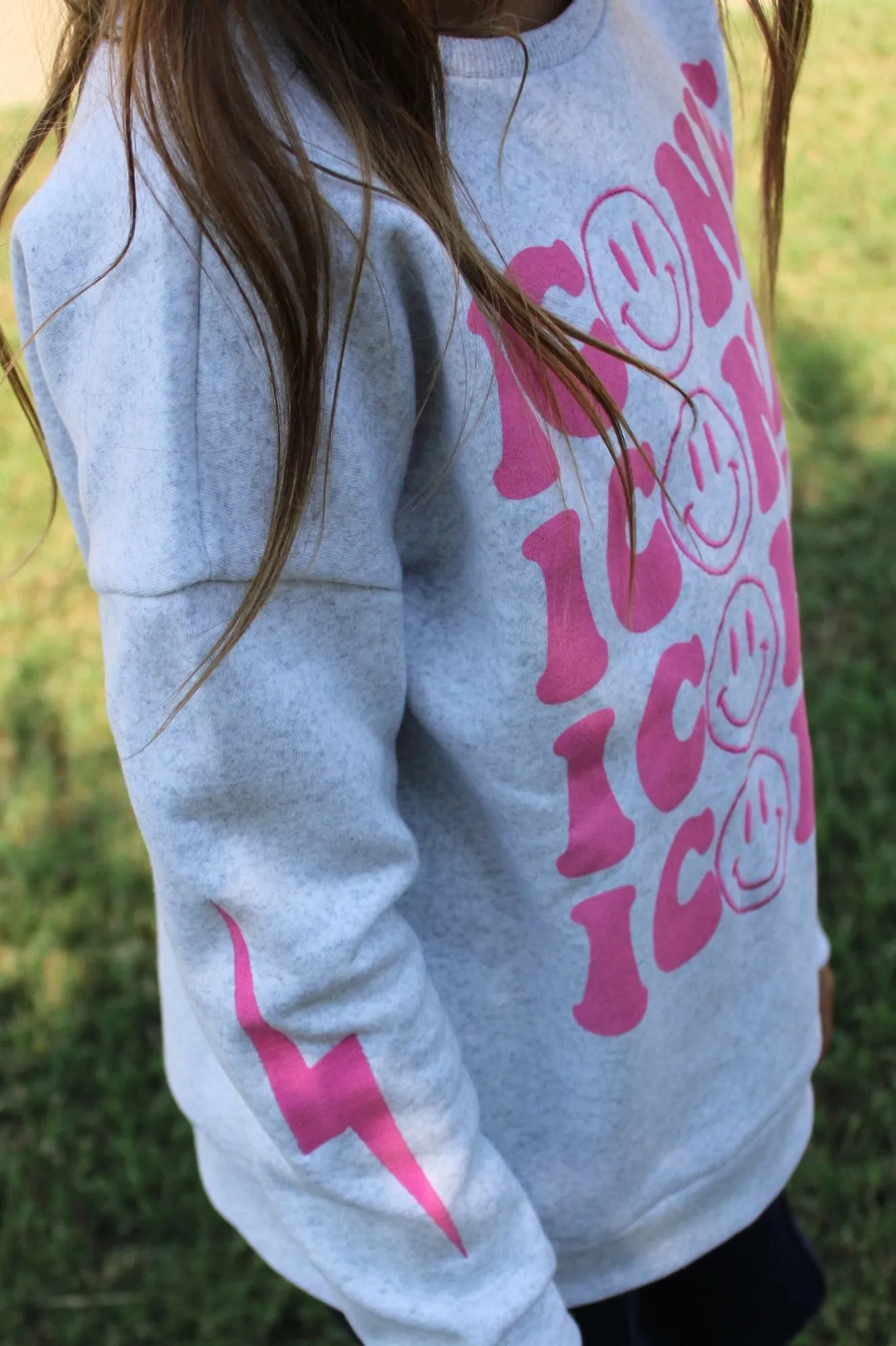 Iconic Happy Face Embroidery Graphic Tween Sweatshirt