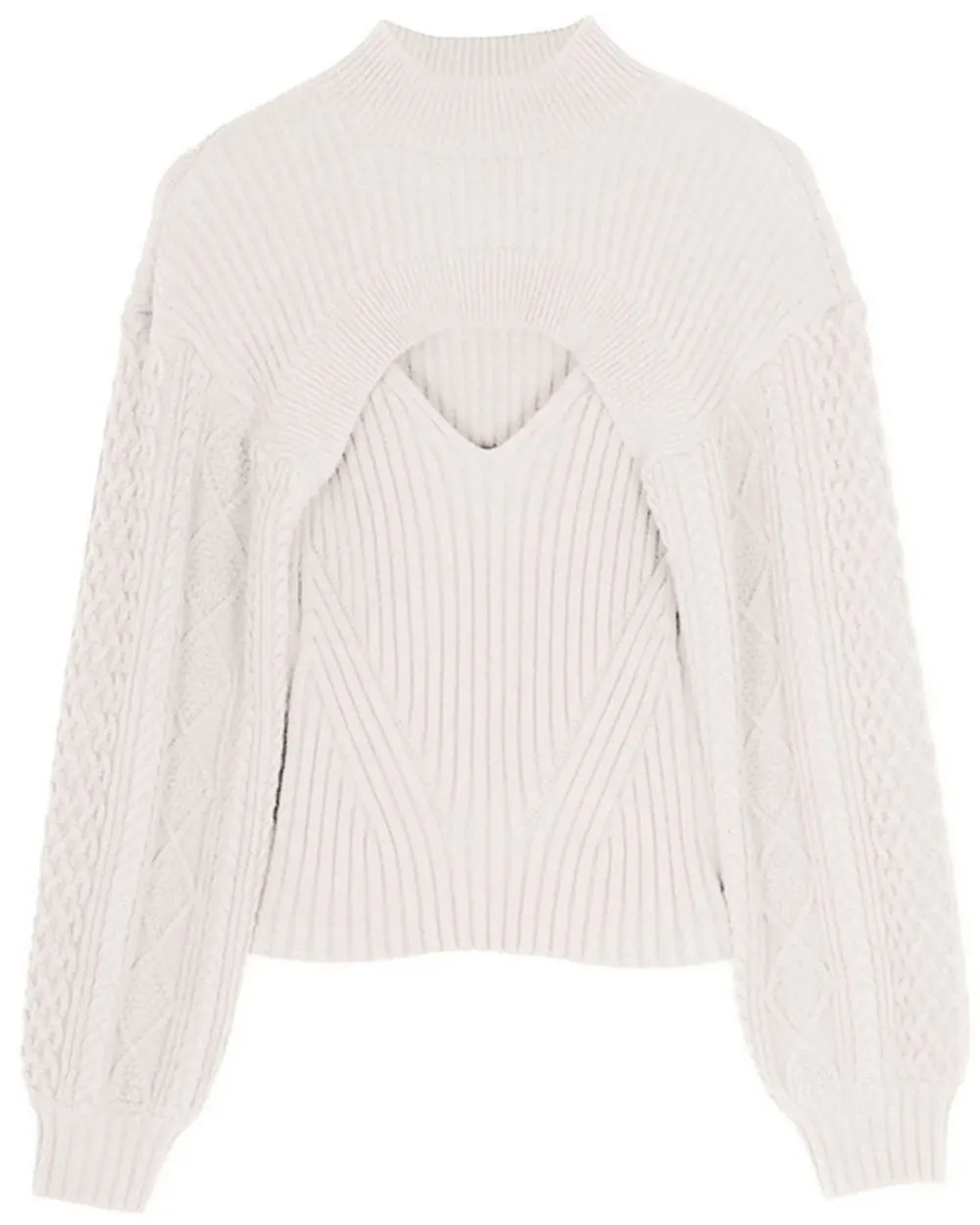 Ivory Elkie Mixed Stitch Fisherman Cutout Sweater