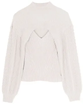 Ivory Elkie Mixed Stitch Fisherman Cutout Sweater