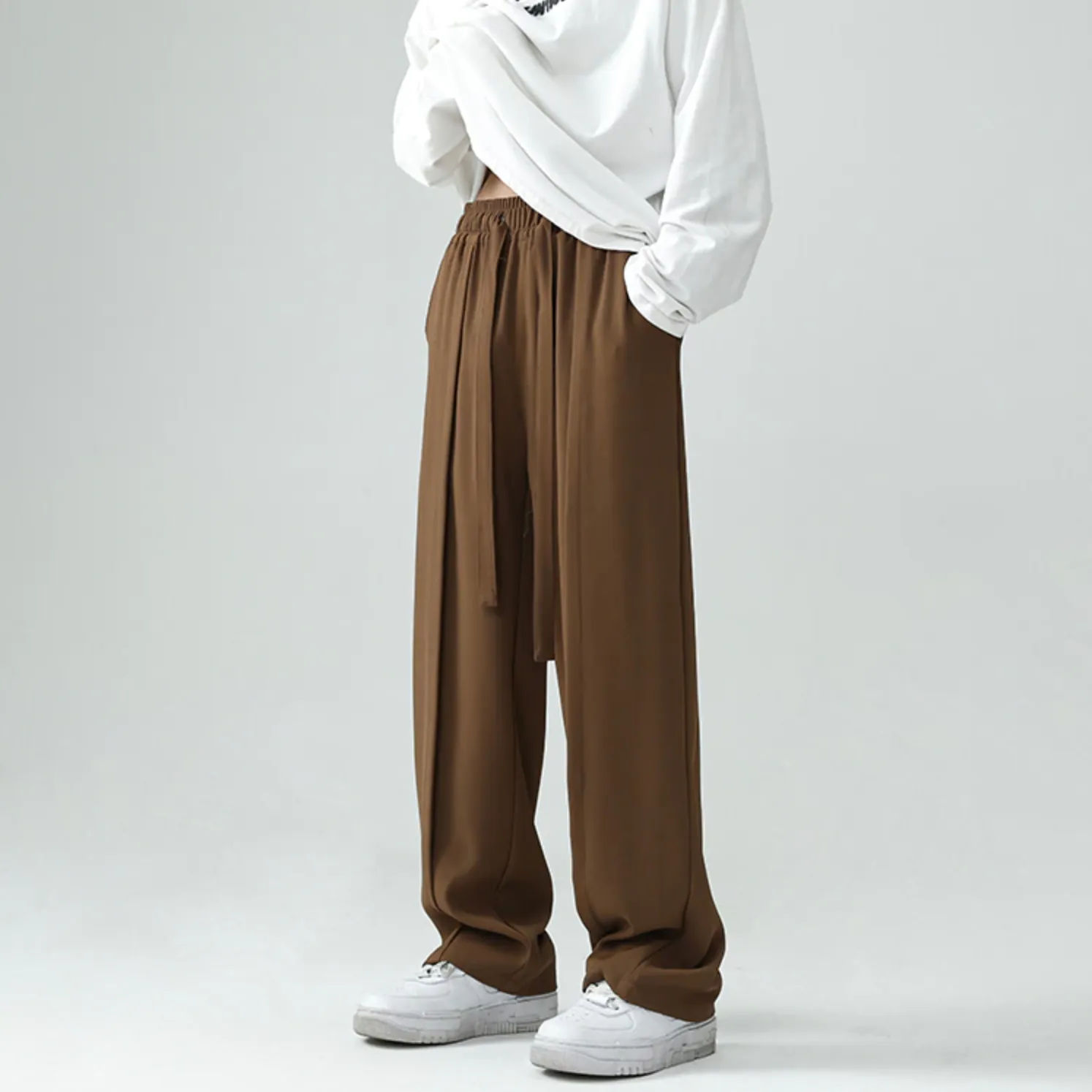 [Korean Style] 2 Colors Drawstring Over-length Wide Pants