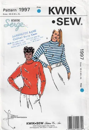 Kwik Sew 1997 Womens Stretch Turtleneck Pullover Tops 1980s Vintage Sewing Pattern Size XS - XL UNCUT Factory Folded