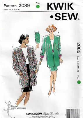 Kwik Sew 2089 Womens Jacket & Slim Skirt 1990s Vintage Sewing Pattern Size XS - XL UNCUT Factory Folded