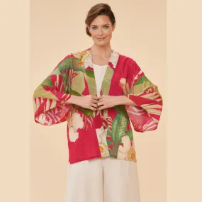 Ladies Kimono Jacket Delicate Tropical Dark Rose By Powder Design SS24