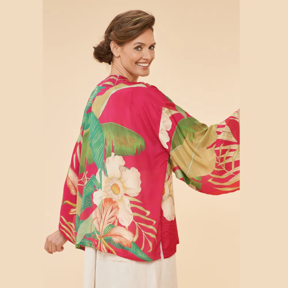 Ladies Kimono Jacket Delicate Tropical Dark Rose By Powder Design SS24