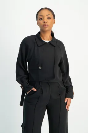 Lana Cropped Suit Jacket - Black