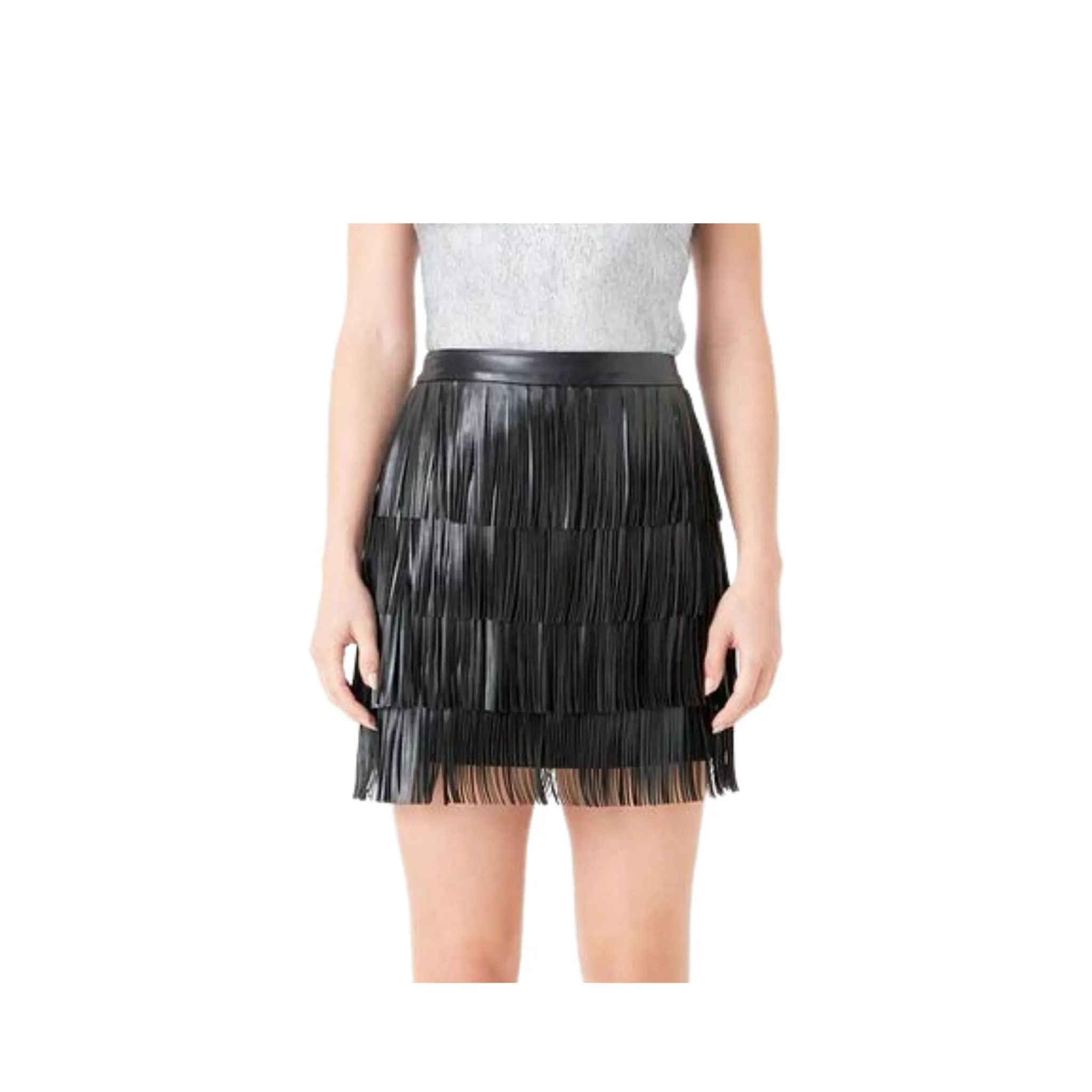 Leather Fringe Mini Skirt