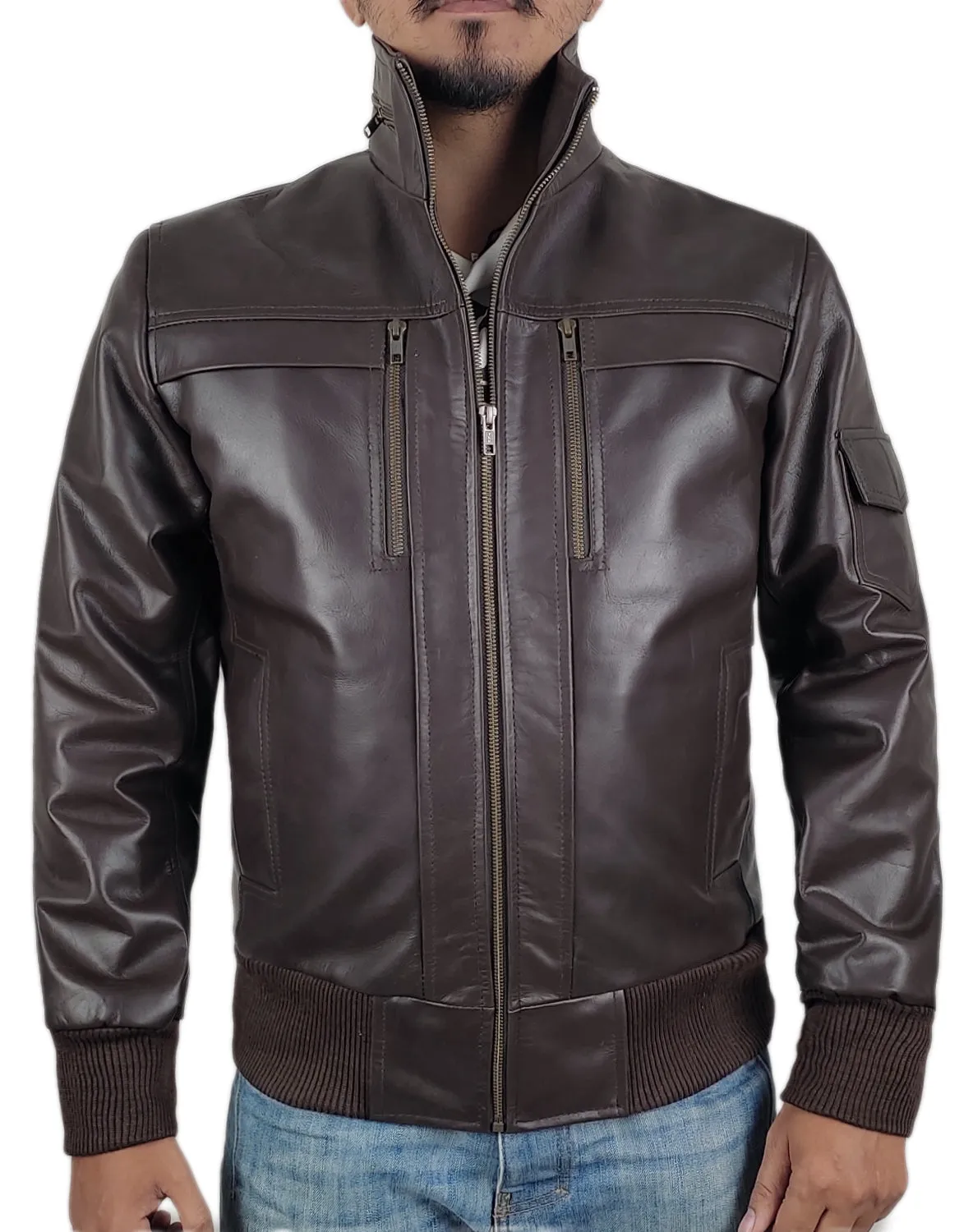 Leather Jackets Hub Mens Genuine Cowhide Leather Jacket (Black, Bomber Jacket) - 1501213