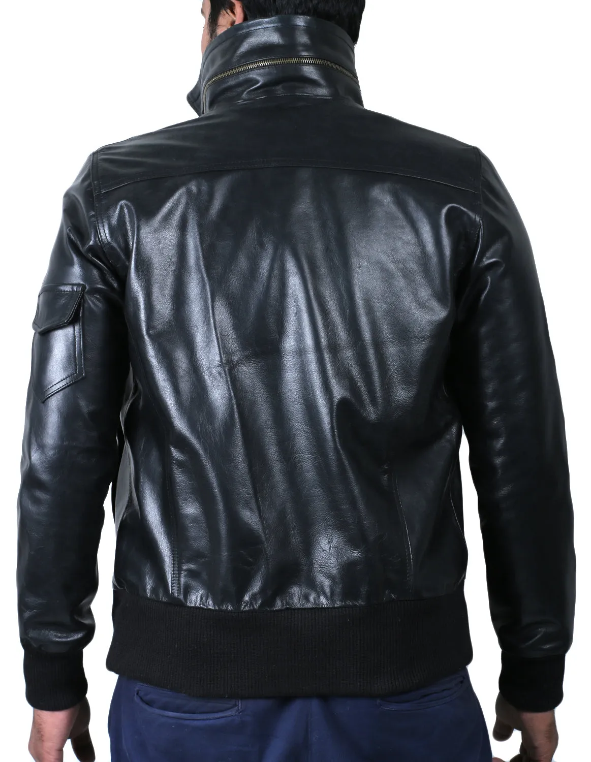 Leather Jackets Hub Mens Genuine Cowhide Leather Jacket (Black, Bomber Jacket) - 1501213