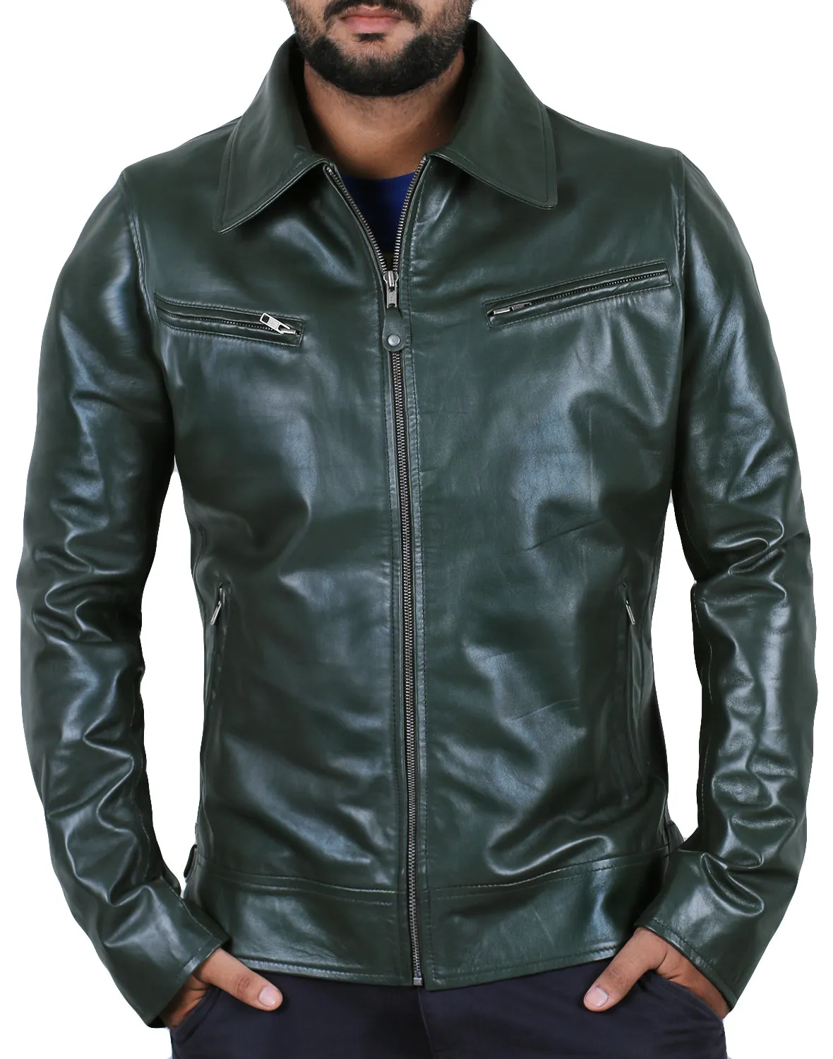 Leather Jackets Hub Mens Genuine Lambskin Leather Jacket (Black, Aviator Jacket) - 1501611