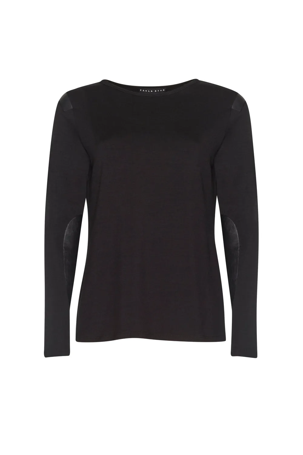 Leather Patch Merino Top - Black