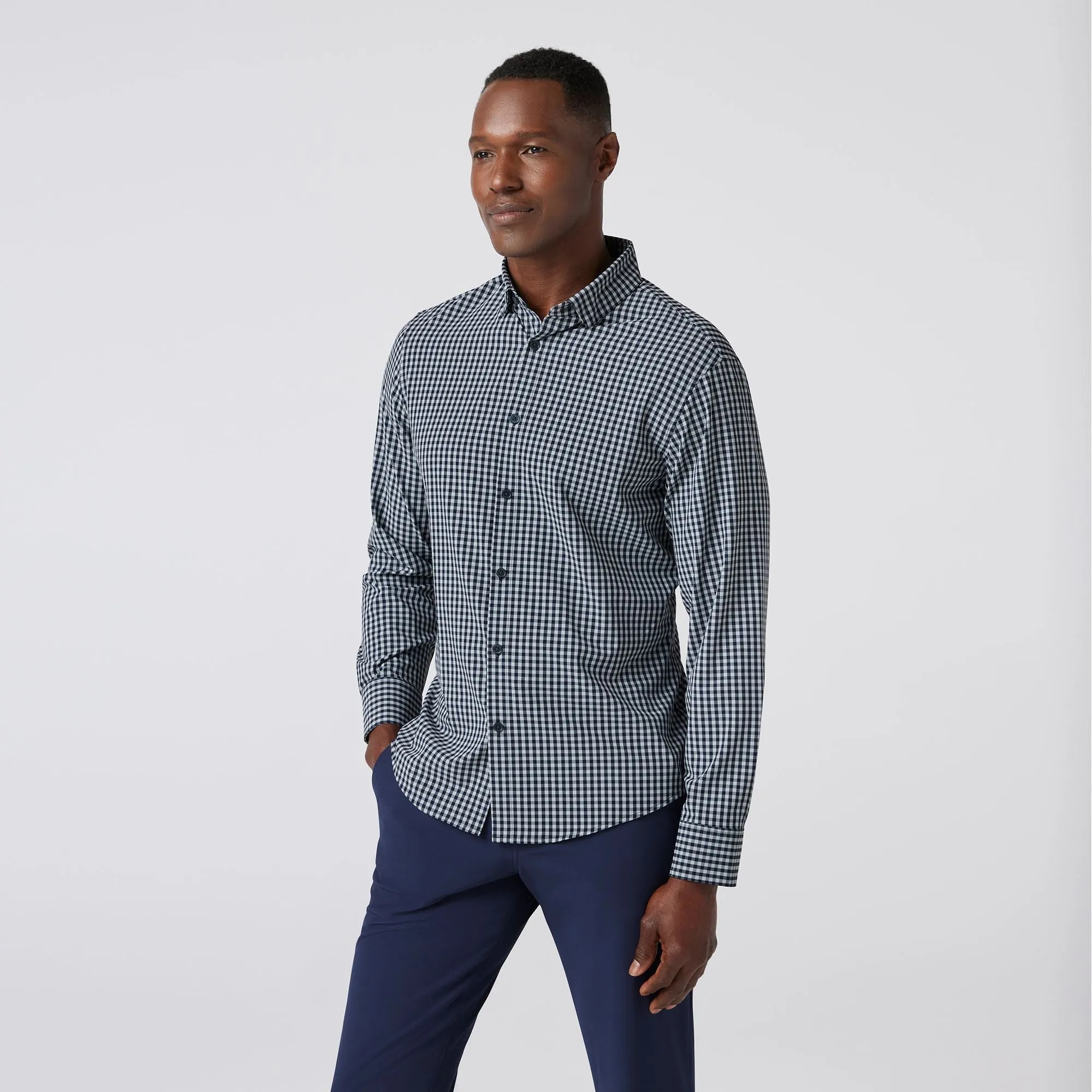 Leeward No Tuck Long Sleeve Shirt in Aluminum Gingham