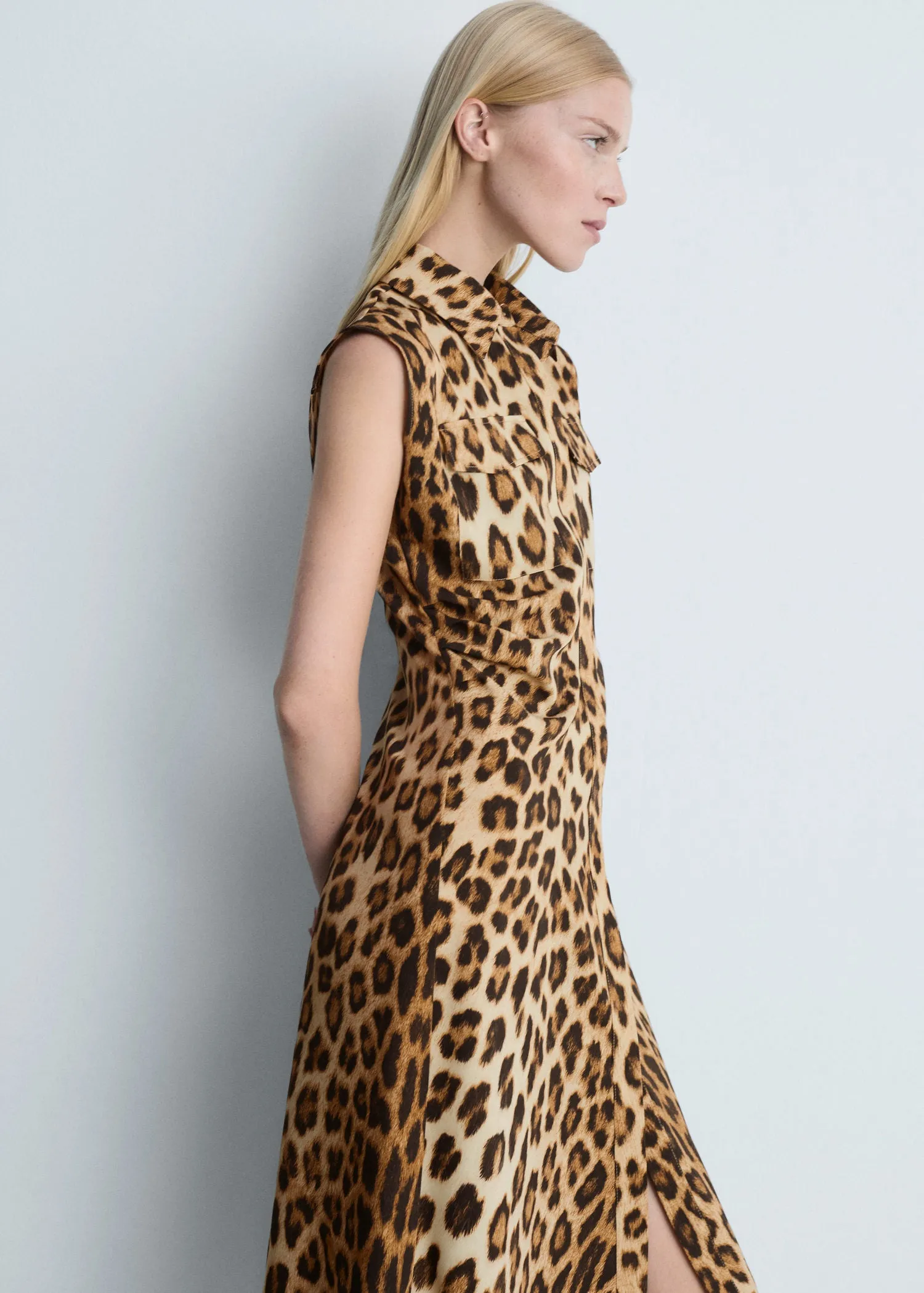 Leopard-print shirt dress - Brown