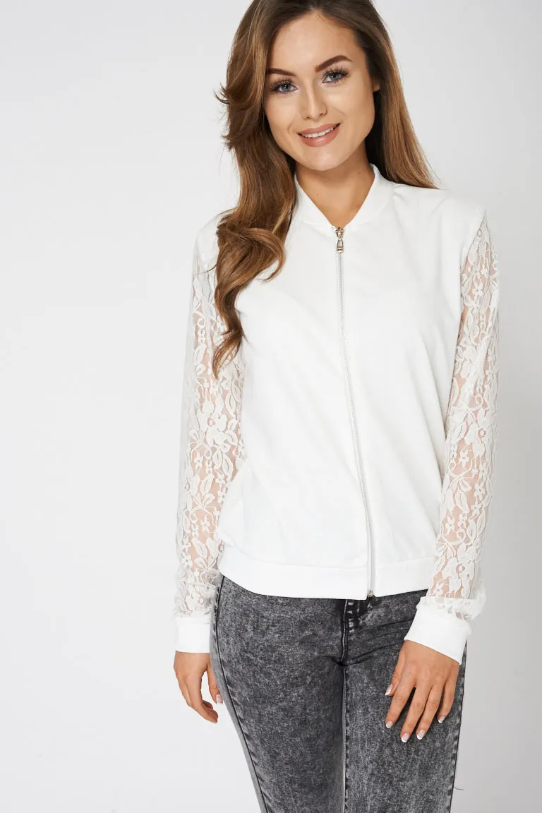 Light Cream Lace Sleeves Top Ex-Branded