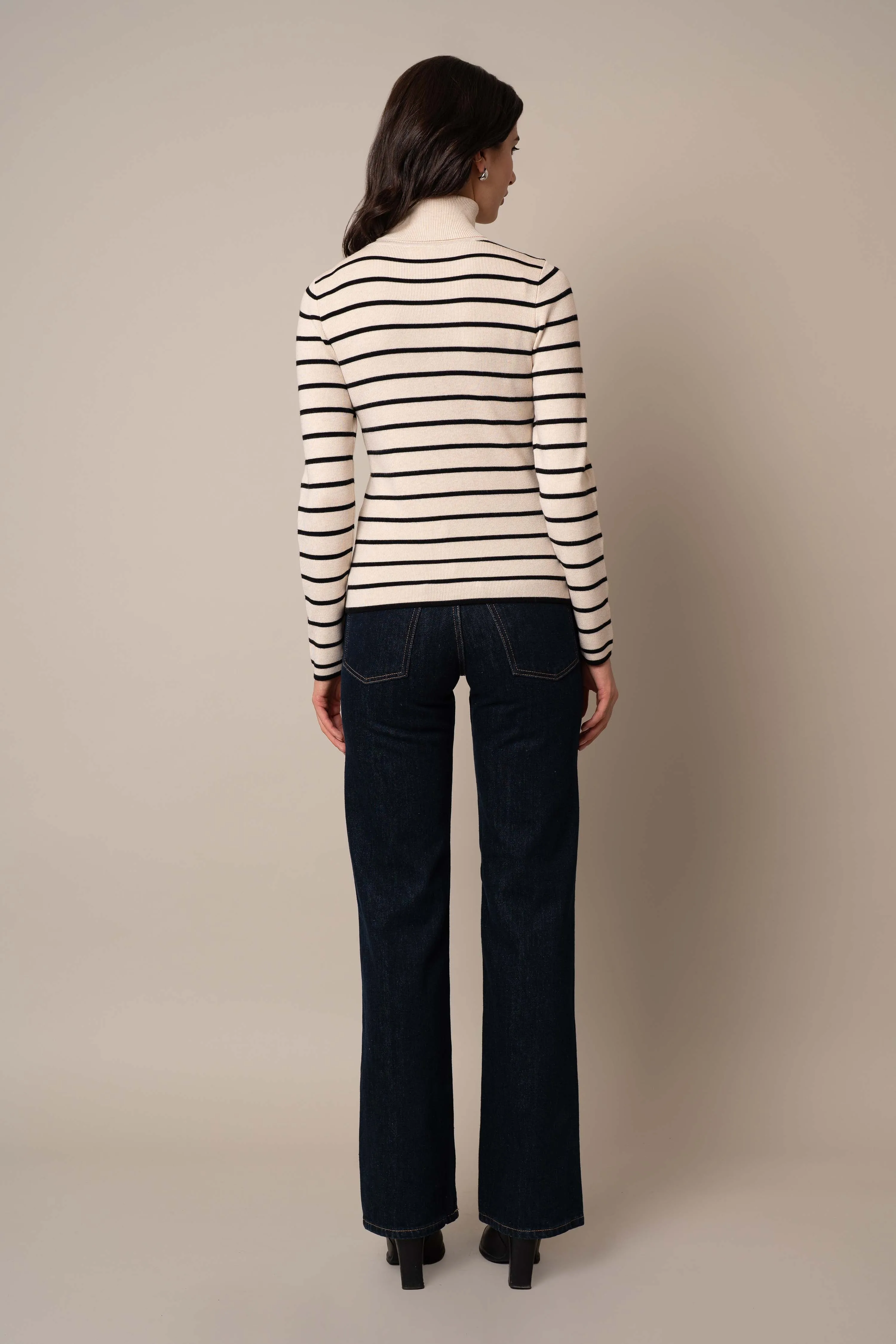 Long Sleeve Mock Neck Striped Pullover