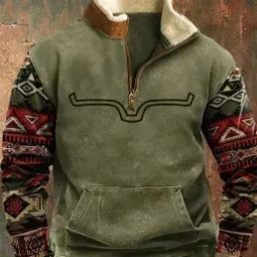 Long Sleeved Half Zippered Printed Casual Pocket Pullover Half Zipper Sweatshirt