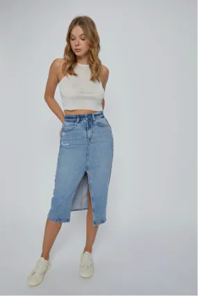 Lorena High Rise Jean Midi Skirt