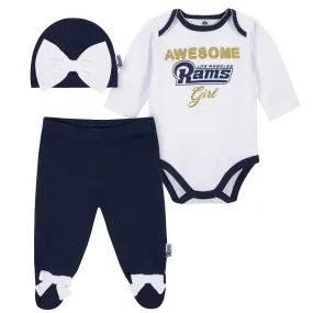 Los Angeles Rams Girl Outfit, 3pc  Bodysuit, Pant, and Cap Set - Rams