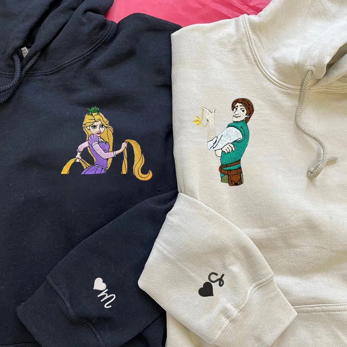 Lovely Princess and Prince Couple Matching Hoodies - Custom Embroidered Sweatshirts For Couples