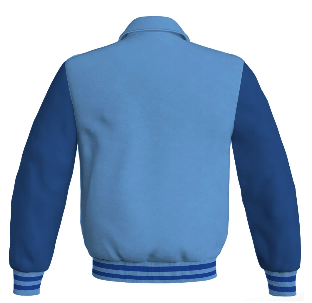 Luxury Bomber Classic Jacket Sky Blue Body and Blue Leather Sleeves