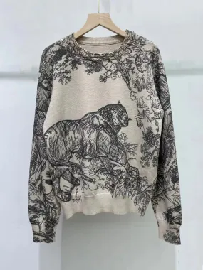 Luxury Designer Sweater Women Animal Floral Pattern Printing Pullover Sweater Classic Crew Neck Knit Tops High Quality C-069