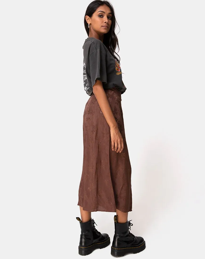 Marni Midi Skirt in Satin Rose Chocolate