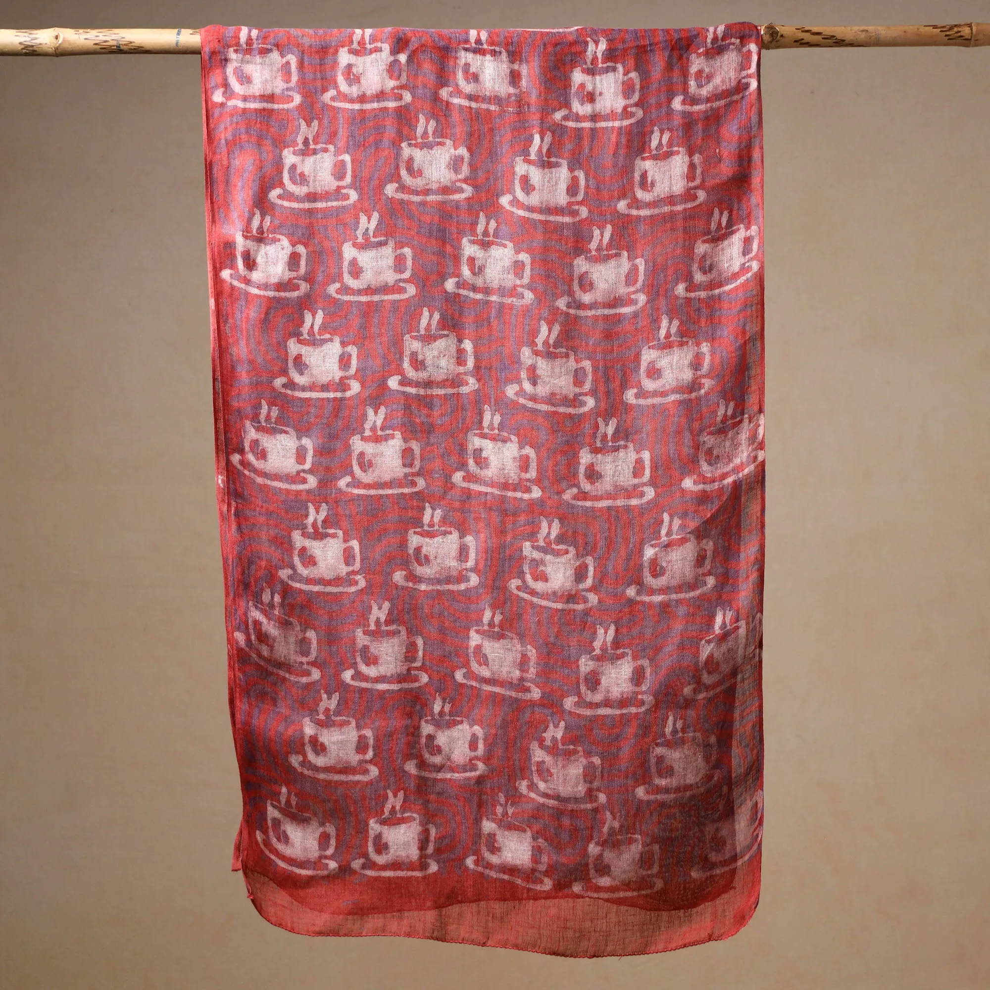 Maroon - Bindaas Block Printed Natural Dyed Linen Handloom Stole 16