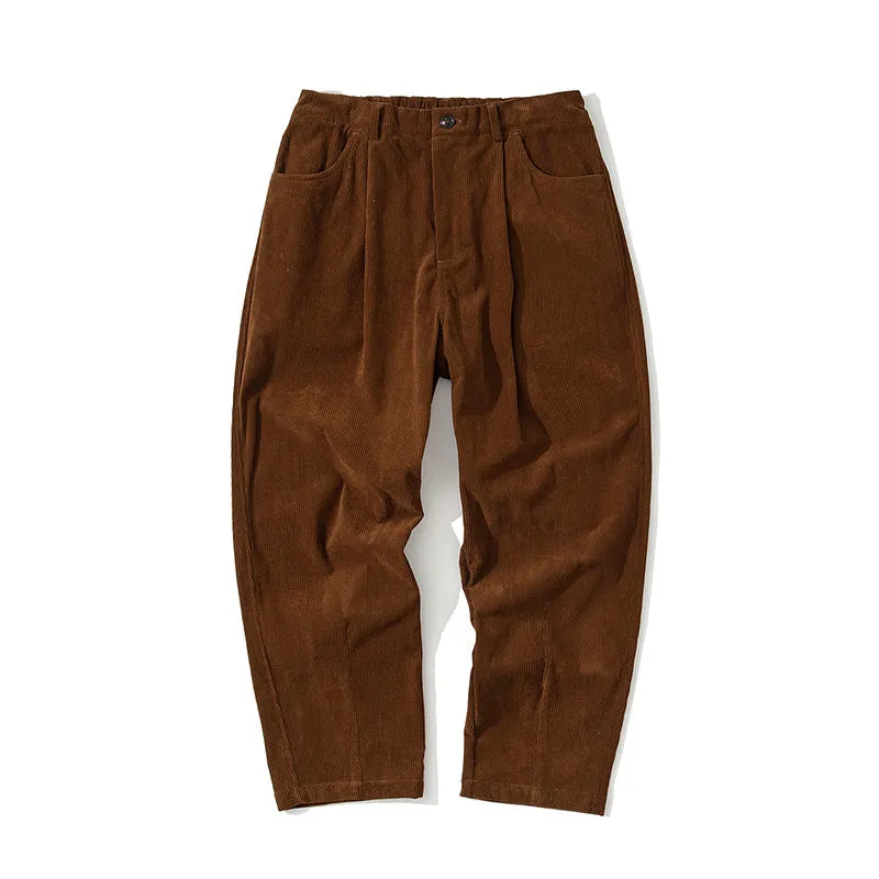 Mens Corduroy Pants Workwear Japanese-Style Retro Casual Pants Loose Trousers Men