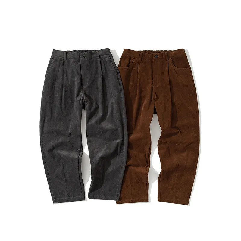 Mens Corduroy Pants Workwear Japanese-Style Retro Casual Pants Loose Trousers Men