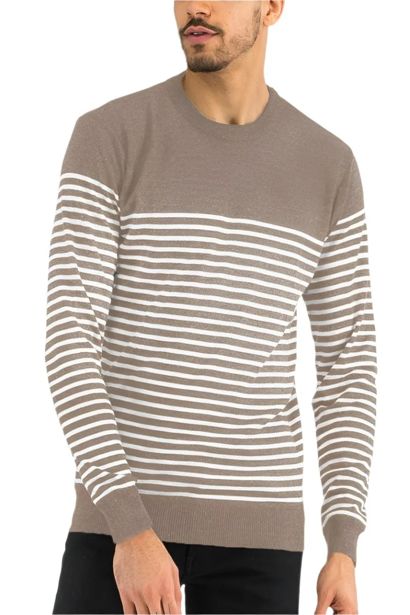 Mens Full Knit Pullover Sweater Brown Striped