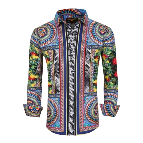 Men's NEW PREMIERE COLORFUL FLORAL GEOMETRIC Long Sleeve Button Down Dress Shirt