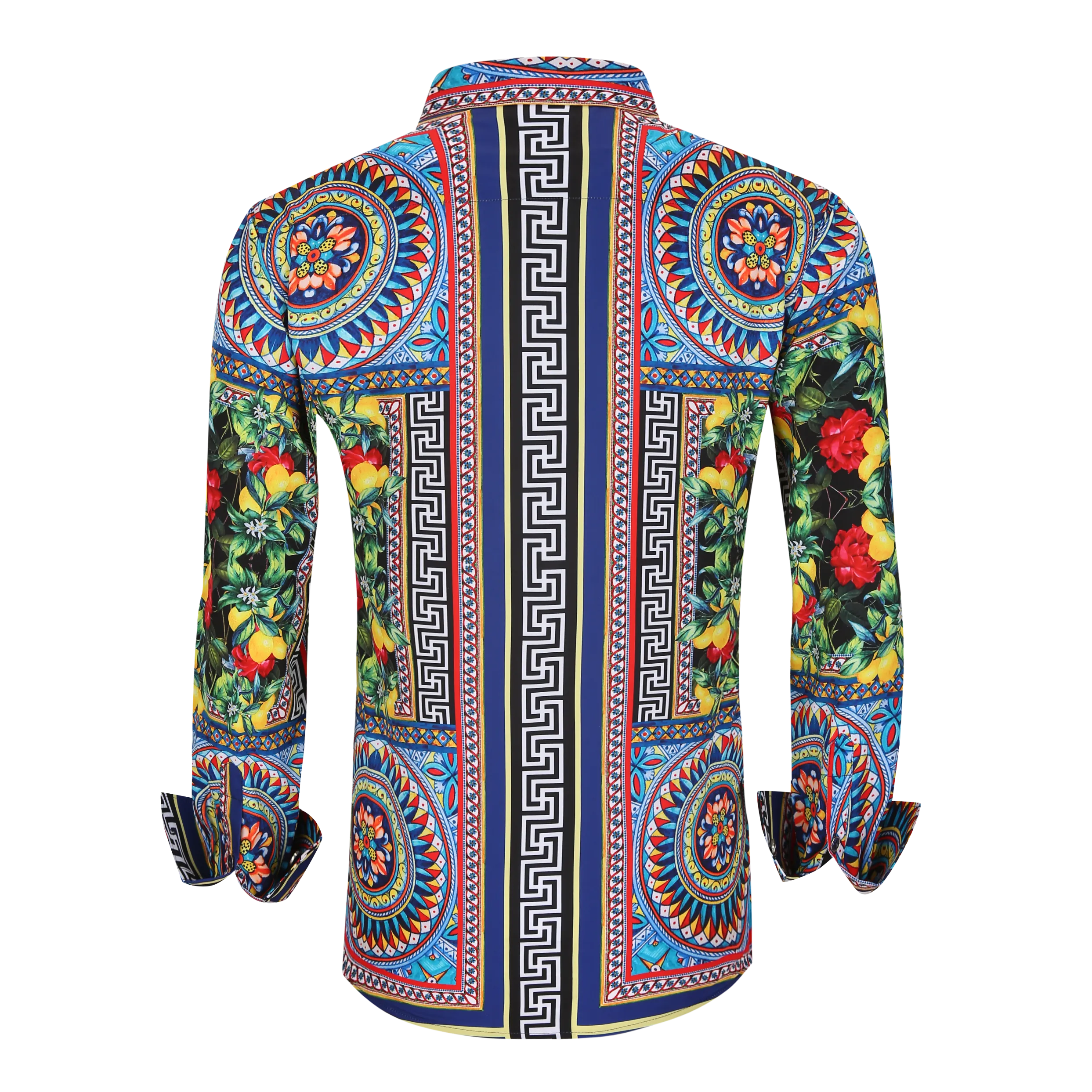 Men's NEW PREMIERE COLORFUL FLORAL GEOMETRIC Long Sleeve Button Down Dress Shirt