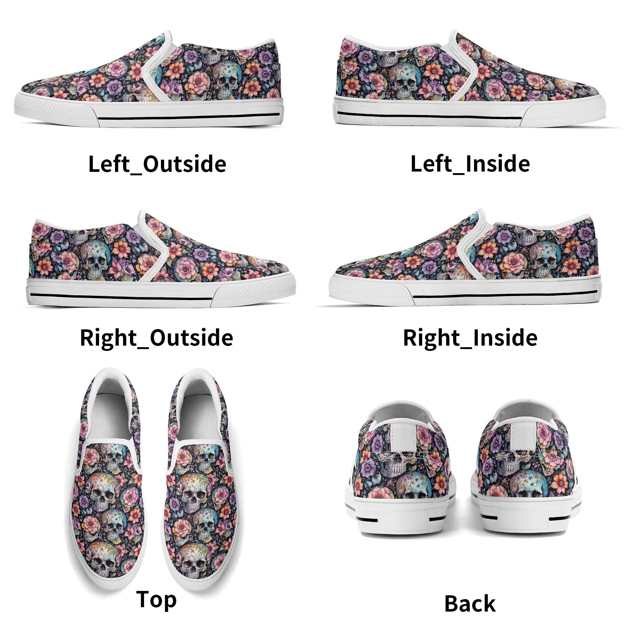 Mens Pastel Floral and Skulls Rubber Slip On Shoes